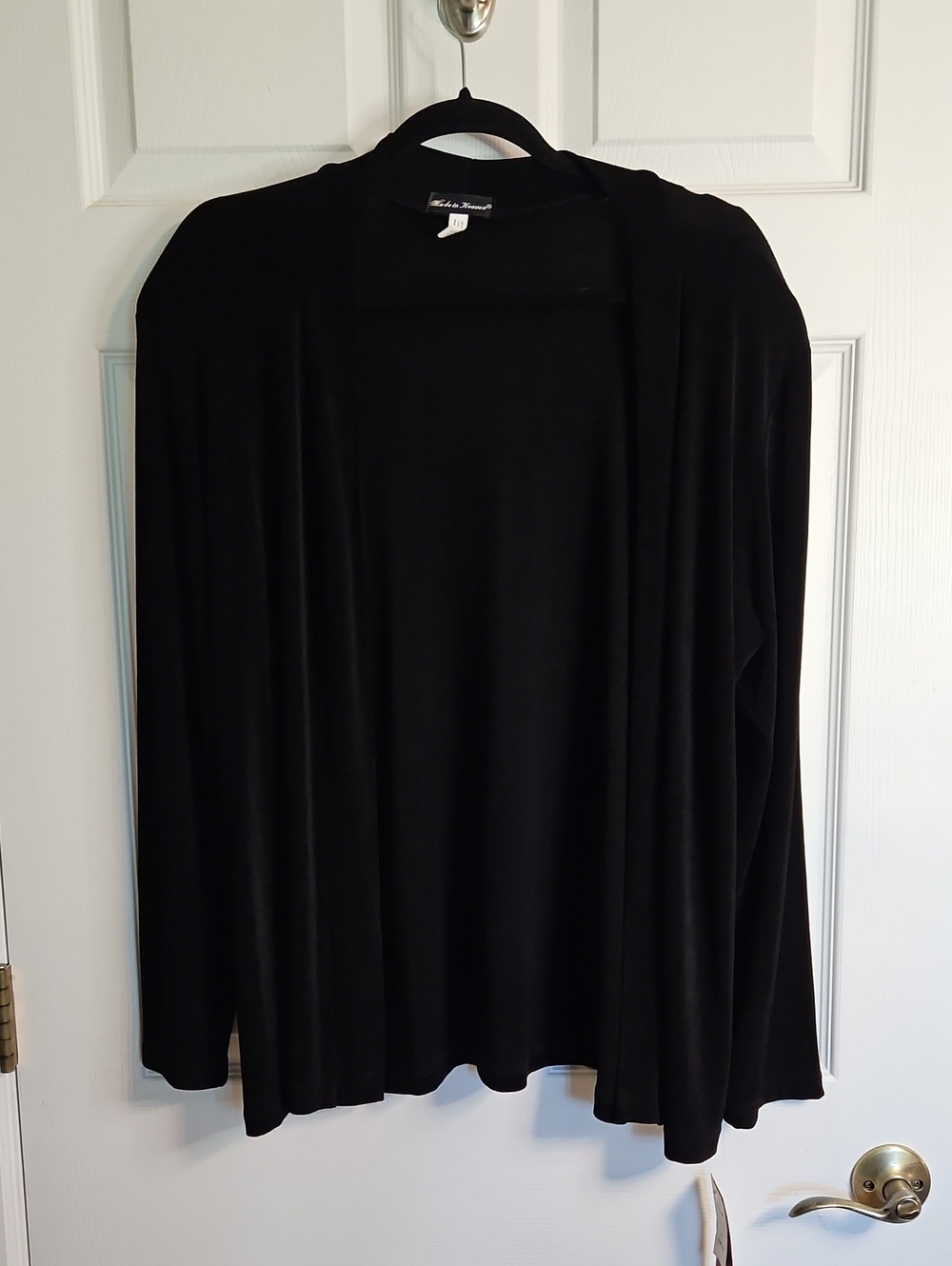 Women's Black Open-Front Liquid Knit Cardigan.